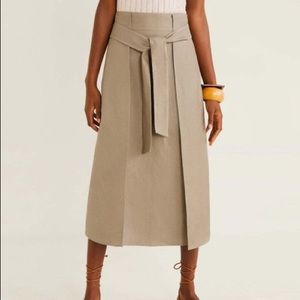 COPY - Taupe Pleated Evita Linen-Blend Belted Midi Skirt - Women MANGO